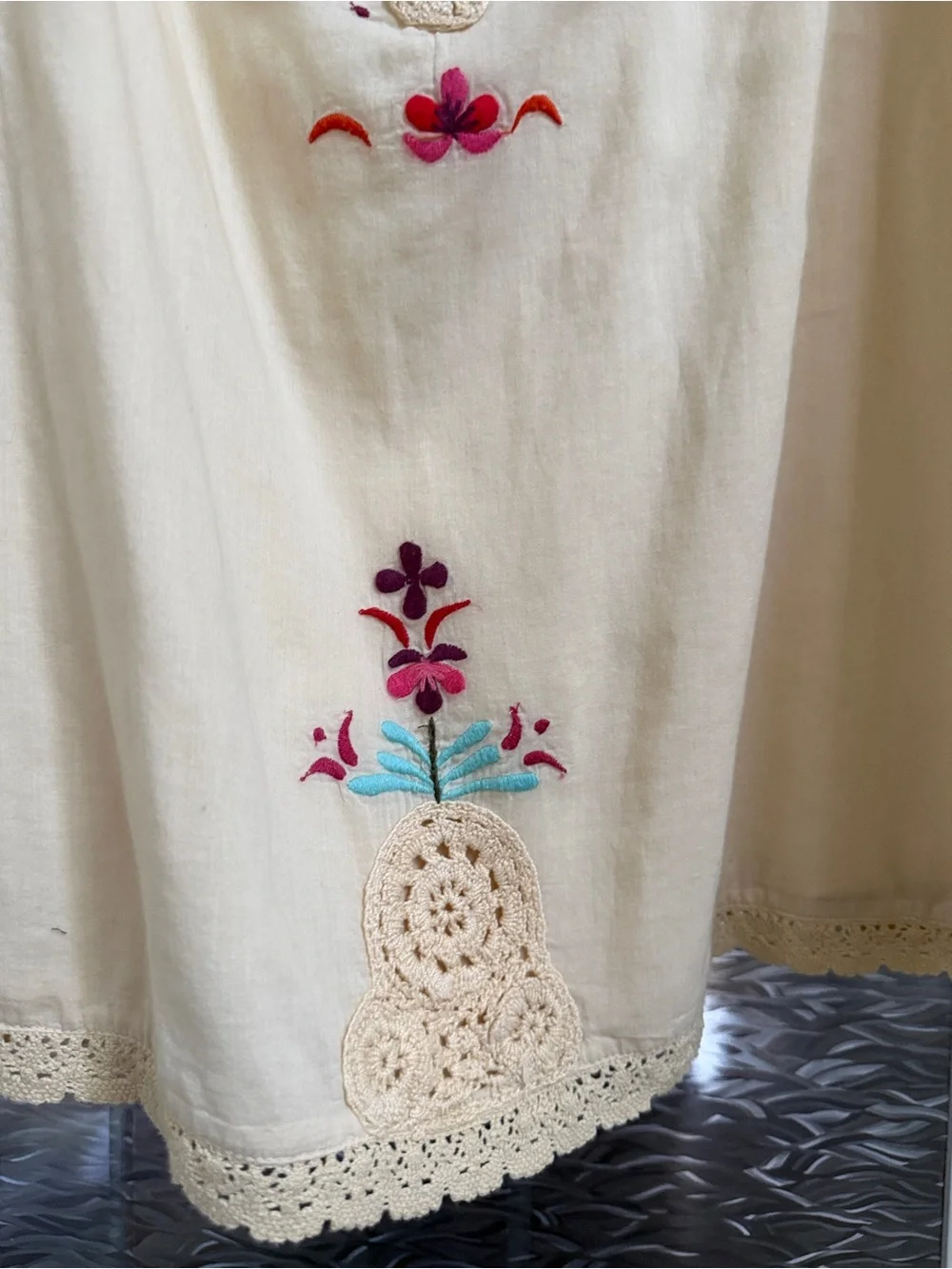 Vintage Free People Cream Embroidered Crochet Skirt